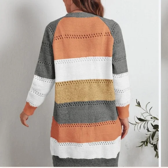 COLOR BLOCK MEDIUM RAGLAN SLEEVE LONG CARDIGAN NWT - Picture 3 of 6